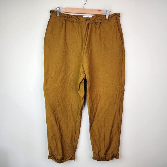 The Fold London Linen Pull-on Pants Mustard Yellow Elastic Waist Cuffed Size 10 - Picture 1 of 7